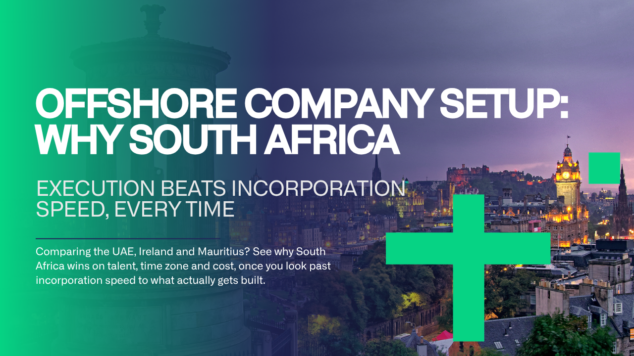 Business leader comparing offshore company setup destinations on a world map